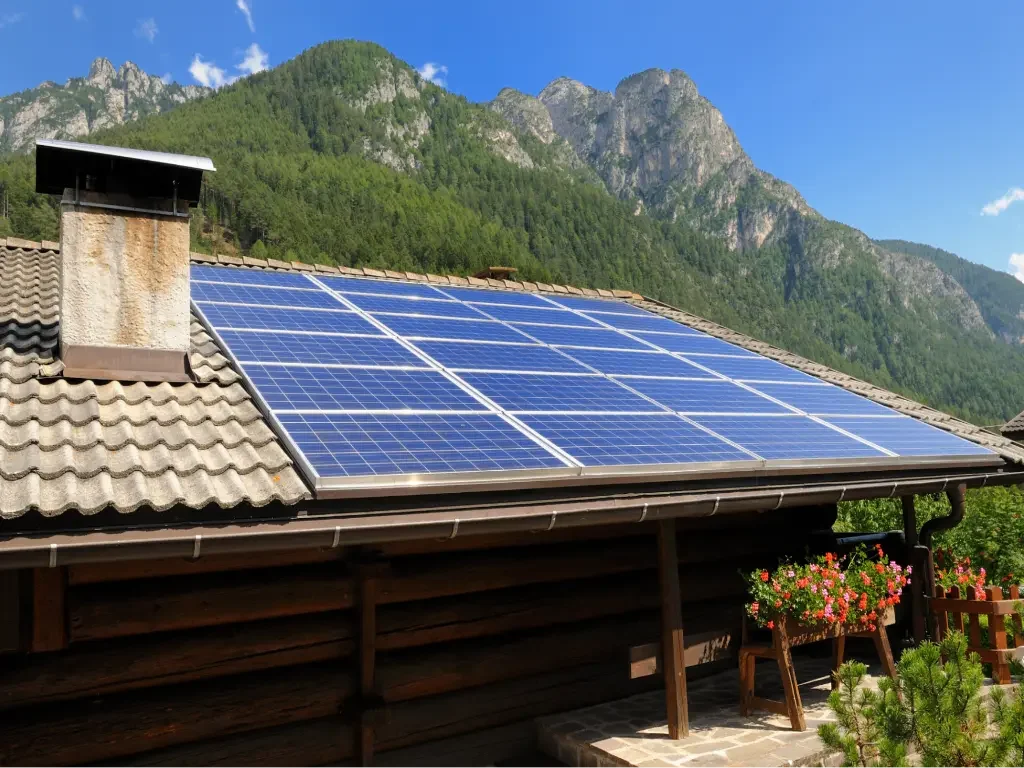 view of solar panels on the roof of the house
