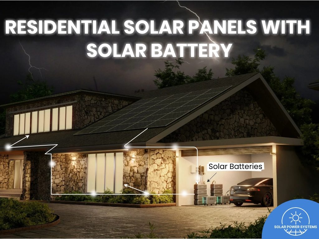 view of standard residential solar panels with solar battery