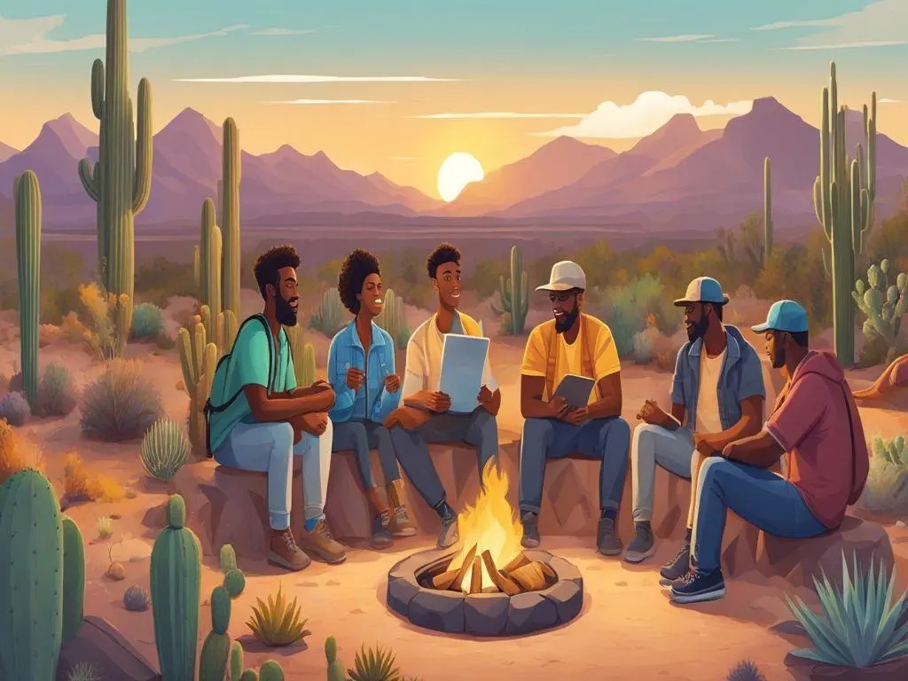 People sitting near the fire at Grand Canyon