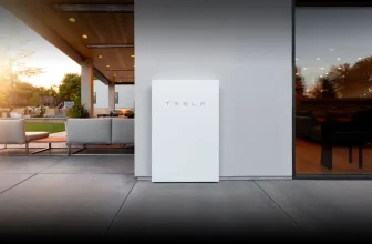 Tesla Powerwall system mounted on the external wall of the house