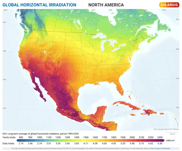 Solar irradiation in North America