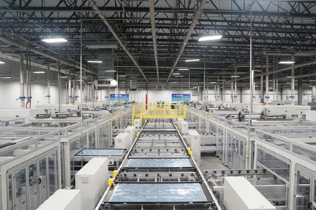 Solar panels are built at the QCells solar energy manufacturing factory in Dalton, Georgia, U.S