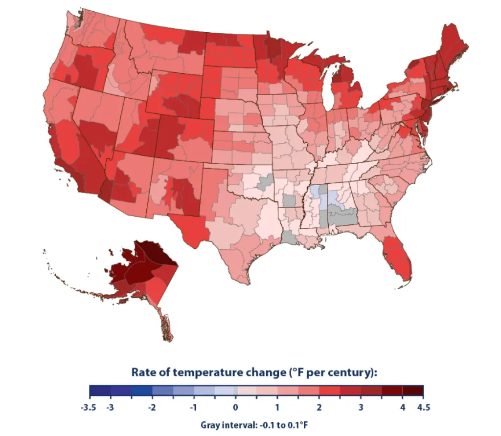 The infographic shows the dynamics of temperature changes for each state.