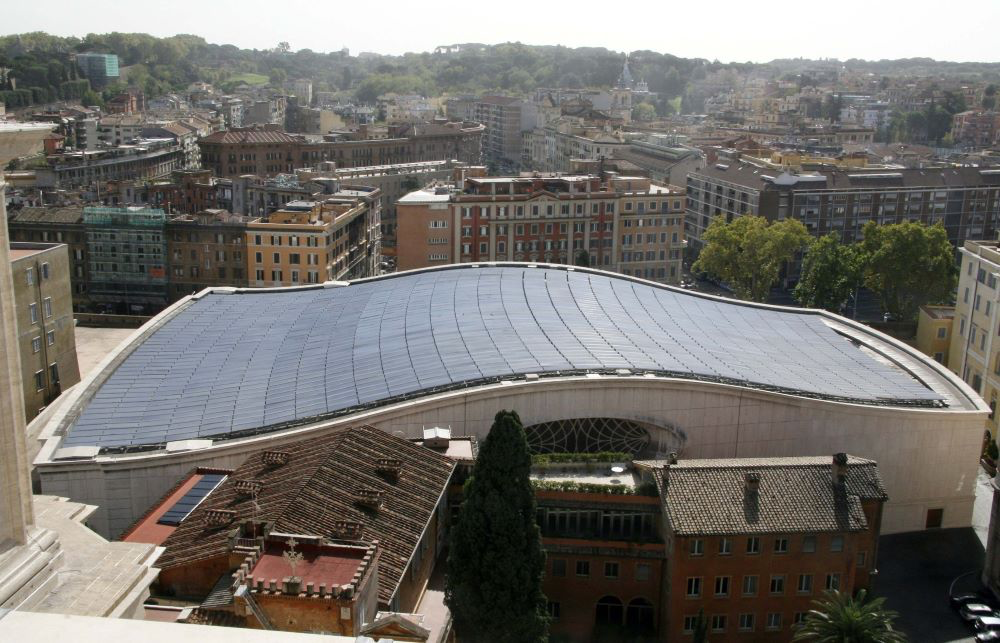 Solar panels on the roofs of the Vatican Hall.