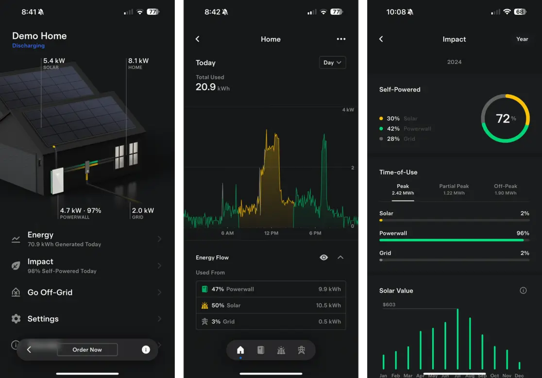 Tesla Powerwall’s usable storage capacity screenshots