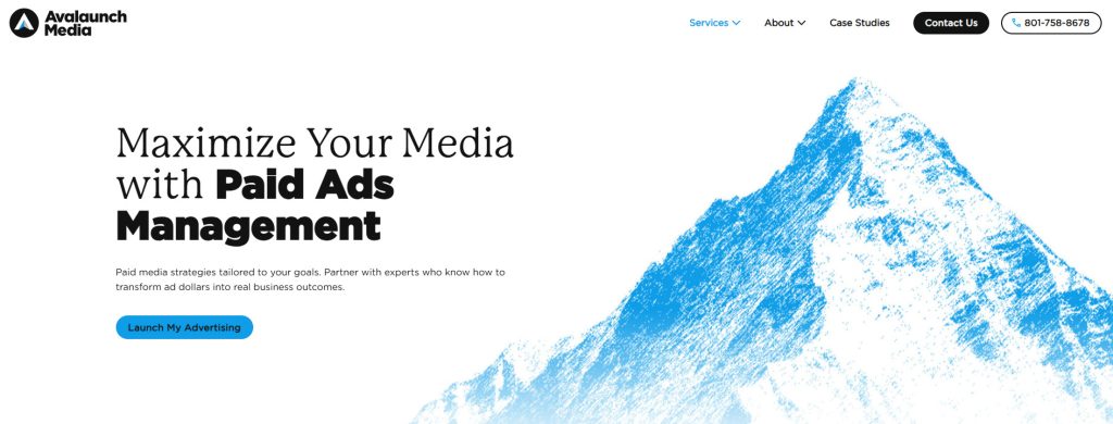Avalaunch Media landing page that offers you to maximize your media with paid ads management and launch your advertising