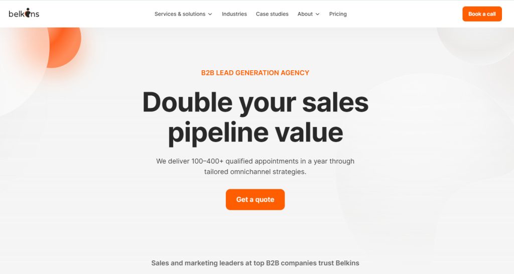 Belkins landing page that offers you to double your sales pipeline value and "Get a quote"