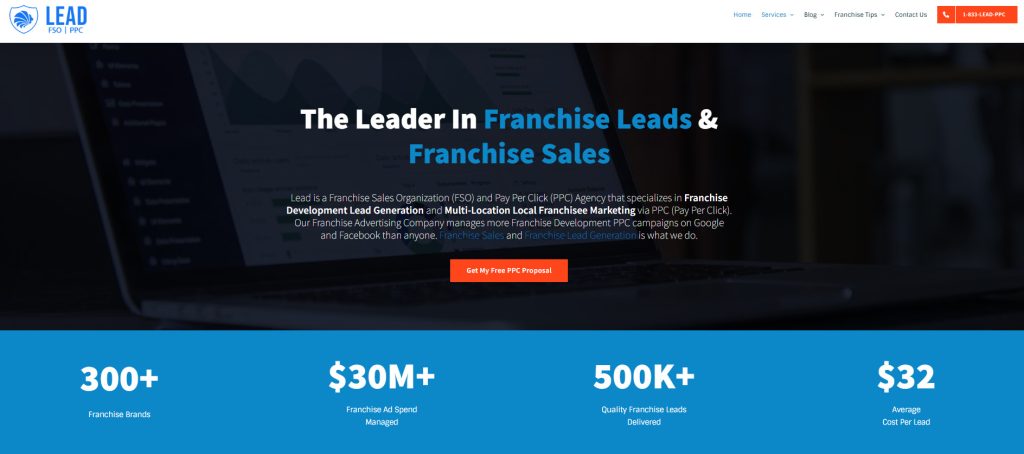 Lead PPC landing page where you can click a button to receive a free proposal